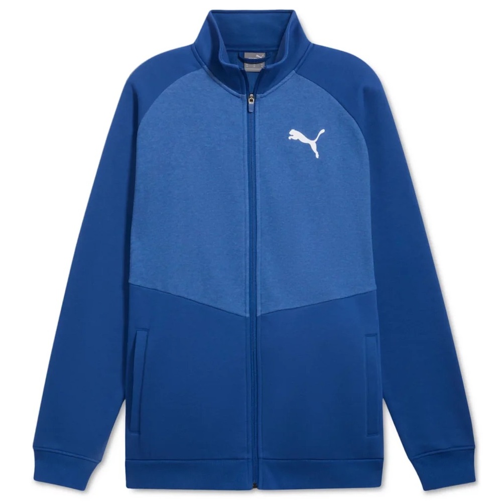 Men’s Size Large Puma Contrast Fleece Jacket 2.0 Logo Embroidered In Blue/White